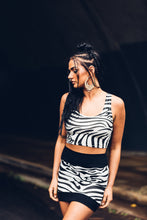 Load image into Gallery viewer, Aya Black and White Mini Skirt [ Zebra Print Skirt [ Mini Skirt { Organic Cotton Skirt