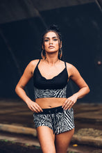 Load image into Gallery viewer, Saya Crop Top [ Zebra print crop top [ Organic cotton crop top [ Bra top [ Silver zebra print top [ Black bra top