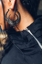 Load image into Gallery viewer, Blood Moon Silver Hoop [ Moon Hoop [ Silver Hoop { Hammered Hoop { Small Moon Hoop