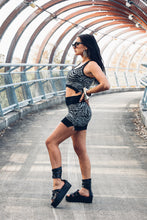 Load image into Gallery viewer, Aya Crop Top [ Silver Zebra Crop Top [ Organic cotton Crop Top [ Black Crop top with Zips and Ribbing