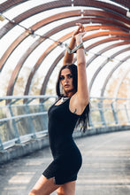 Load image into Gallery viewer, Nia Racer Dress ] Black Mini Dress ] Black Racer Dress } Modal Mini Dress [ Little Black Dress