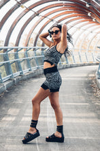 Load image into Gallery viewer, Aya Crop Top [ Silver Zebra Crop Top [ Organic cotton Crop Top [ Black Crop top with Zips and Ribbing