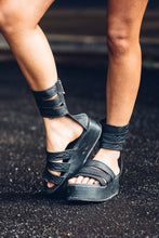 Load image into Gallery viewer, Black Leather Sandals [ Flatform Sandals [ Snake print leather sandals { Women&#39;s Sandals
