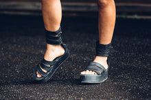 Load image into Gallery viewer, Black Leather Sandals [ Flatform Sandals [ Snake print leather sandals { Women&#39;s Sandals