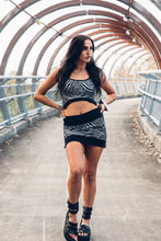 Load image into Gallery viewer, Aya Crop Top [ Silver Zebra Crop Top [ Organic cotton Crop Top [ Black Crop top with Zips and Ribbing
