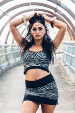 Load image into Gallery viewer, Aya Crop Top [ Silver Zebra Crop Top [ Organic cotton Crop Top [ Black Crop top with Zips and Ribbing