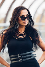 Load image into Gallery viewer, Black Leather Waist Belt [ Snake Print Leather Belt [ 3 Strap Belt