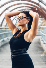 Load image into Gallery viewer, Black Leather Waist Belt [ Snake Print Leather Belt [ 3 Strap Belt