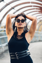 Load image into Gallery viewer, Black Leather Waist Belt [ Snake Print Leather Belt [ 3 Strap Belt