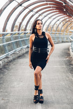 Load image into Gallery viewer, Black Leather Waist Belt [ Snake Print Leather Belt [ 3 Strap Belt