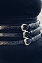 Load image into Gallery viewer, Black Leather Waist Belt [ Snake Print Leather Belt [ 3 Strap Belt