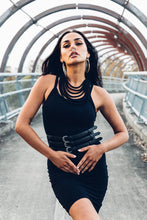 Load image into Gallery viewer, Black Leather Waist Belt [ Snake Print Leather Belt [ 3 Strap Belt