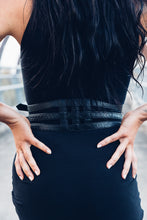 Load image into Gallery viewer, Black Leather Waist Belt [ Snake Print Leather Belt [ 3 Strap Belt