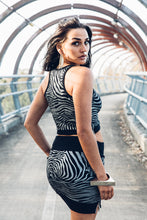 Load image into Gallery viewer, Aya Crop Top [ Silver Zebra Crop Top [ Organic cotton Crop Top [ Black Crop top with Zips and Ribbing