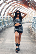 Load image into Gallery viewer, Aya Crop Top [ Silver Zebra Crop Top [ Organic cotton Crop Top [ Black Crop top with Zips and Ribbing