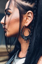 Load image into Gallery viewer, Blood Moon Silver Hoop [ Moon Hoop [ Silver Hoop { Hammered Hoop { Small Moon Hoop