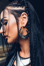 Load image into Gallery viewer, Blood Moon Silver Hoop [ Moon Hoop [ Silver Hoop { Hammered Hoop { Small Moon Hoop