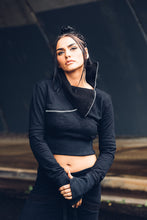 Load image into Gallery viewer, Ro Crop Jumper [ Cotton Crop Jumper [ Black Jumper [ Mesh Jumper [Zip Crop Jumper [ Sweatshirt