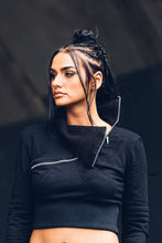 Load image into Gallery viewer, Ro Crop Jumper [ Cotton Crop Jumper [ Black Jumper [ Mesh Jumper [Zip Crop Jumper [ Sweatshirt