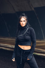 Load image into Gallery viewer, Ro Crop Jumper [ Cotton Crop Jumper [ Black Jumper [ Mesh Jumper [Zip Crop Jumper [ Sweatshirt