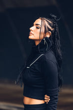 Load image into Gallery viewer, Ro Crop Jumper [ Cotton Crop Jumper [ Black Jumper [ Mesh Jumper [Zip Crop Jumper [ Sweatshirt
