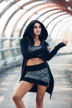 Load image into Gallery viewer, Aya Crop Top [ Silver Zebra Crop Top [ Organic cotton Crop Top [ Black Crop top with Zips and Ribbing