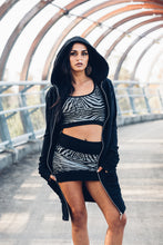 Load image into Gallery viewer, Aya Crop Top [ Silver Zebra Crop Top [ Organic cotton Crop Top [ Black Crop top with Zips and Ribbing