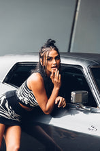 Load image into Gallery viewer, Nia Racer Top Black and White Zebra { Crop Top { Animal Print Top [ Organic Cotton Crop Top