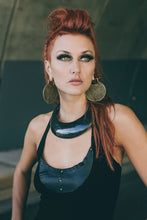 Load image into Gallery viewer, Black moon dress - Little black dress - Black dress with leather - Asymetrical dress