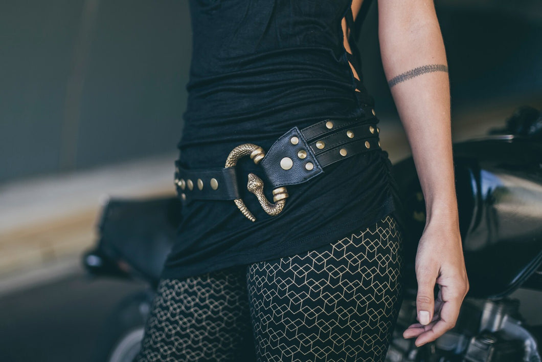 Medusa belt - Brass Medusa Belt - Leather belt -Snake buckle belt-Brass serpent belt