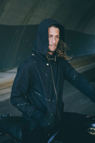 Osiris hoody - Pyramid hoody - Mens jumper - Mens hoody - Black hoody w leather detailing