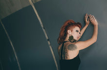 Load image into Gallery viewer, Black moon dress - Little black dress - Black dress with leather - Asymetrical dress