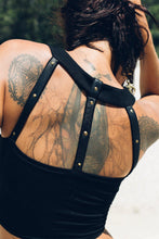 Load image into Gallery viewer, Organic cotton crop top - Cotton and leather bra- Belly dance top- Bralette - Festival top - Crop top