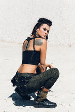 Load image into Gallery viewer, Organic cotton crop top - Cotton and leather bra- Belly dance top- Bralette - Festival top - Crop top