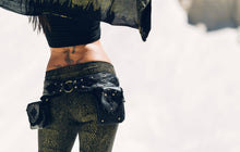 Load image into Gallery viewer, Punk priestess Leather pocket belt - Festival belt - Detatchable pocket belt - Tribal belt - Burning man belt -leather and lace pocket belt