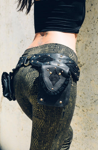 Punk priestess Leather pocket belt - Festival belt - Detatchable pocket belt - Tribal belt - Burning man belt -leather and lace pocket belt