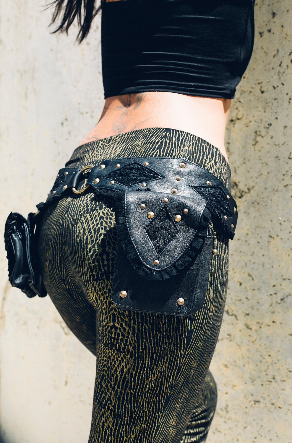 Punk priestess Leather pocket belt - Festival belt - Detatchable pocket belt - Tribal belt - Burning man belt -leather and lace pocket belt