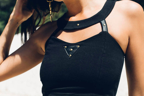 Organic cotton crop top - Cotton and leather bra- Belly dance top- Bralette - Festival top - Crop top