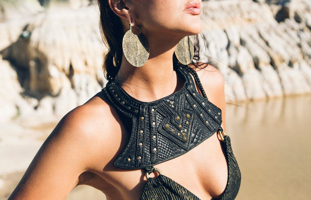 Lateefah leather necklace - Egyptian leather necklace- Tribal necklace - Black necklace - Leather necklace-Amina necklace