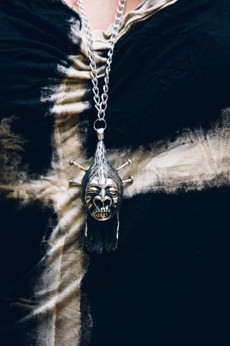 Shrunken head pendant - Silver pendant