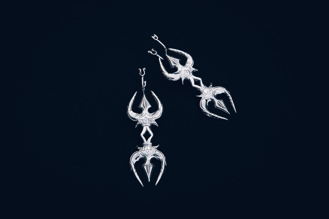 Trident earring - Trident stretcher - silver plated earring