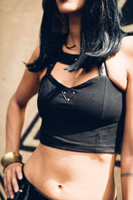 Load image into Gallery viewer, Organic cotton crop top - Cotton and leather bra- Belly dance top- Bralette - Festival top - Crop top