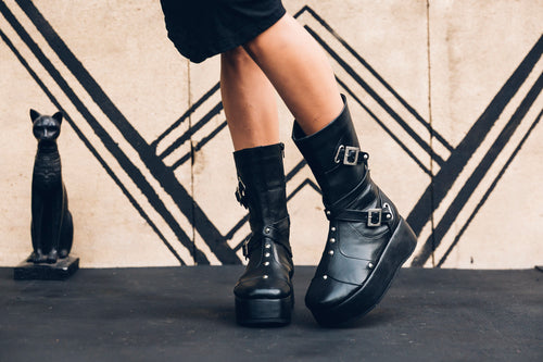 Punk priestess platform boots - Goth boots - Platform boots- Punk Boots -Black leather boots - Studded boots -Womens boots