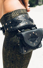 Load image into Gallery viewer, Punk priestess Leather pocket belt - Festival belt - Detatchable pocket belt - Tribal belt - Burning man belt -leather and lace pocket belt
