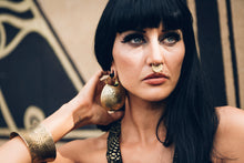 Load image into Gallery viewer, Moon Drop Hoop - Brass Hoop - Snake Hoop - Stretch Hoop - Tribal Hoop