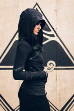 Load image into Gallery viewer, Isis pyramid hoody - Short womens hoody - Black hoody - Hoody with detatchable hood and leather detailing-Punk hoody- Priestess hoody