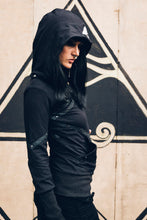 Load image into Gallery viewer, Isis pyramid hoody - Short womens hoody - Black hoody - Hoody with detatchable hood and leather detailing-Punk hoody- Priestess hoody
