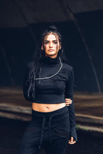 Load image into Gallery viewer, Ro Crop Jumper [ Cotton Crop Jumper [ Black Jumper [ Mesh Jumper [Zip Crop Jumper [ Sweatshirt