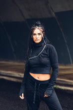 Load image into Gallery viewer, Ro Crop Jumper [ Cotton Crop Jumper [ Black Jumper [ Mesh Jumper [Zip Crop Jumper [ Sweatshirt