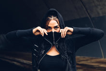 Load image into Gallery viewer, Salem /Triptych Hoody [ Black crop hoody [ Women&#39;s hoody [ Cotton hoody [ Punk Hoody [ Goth Hoody